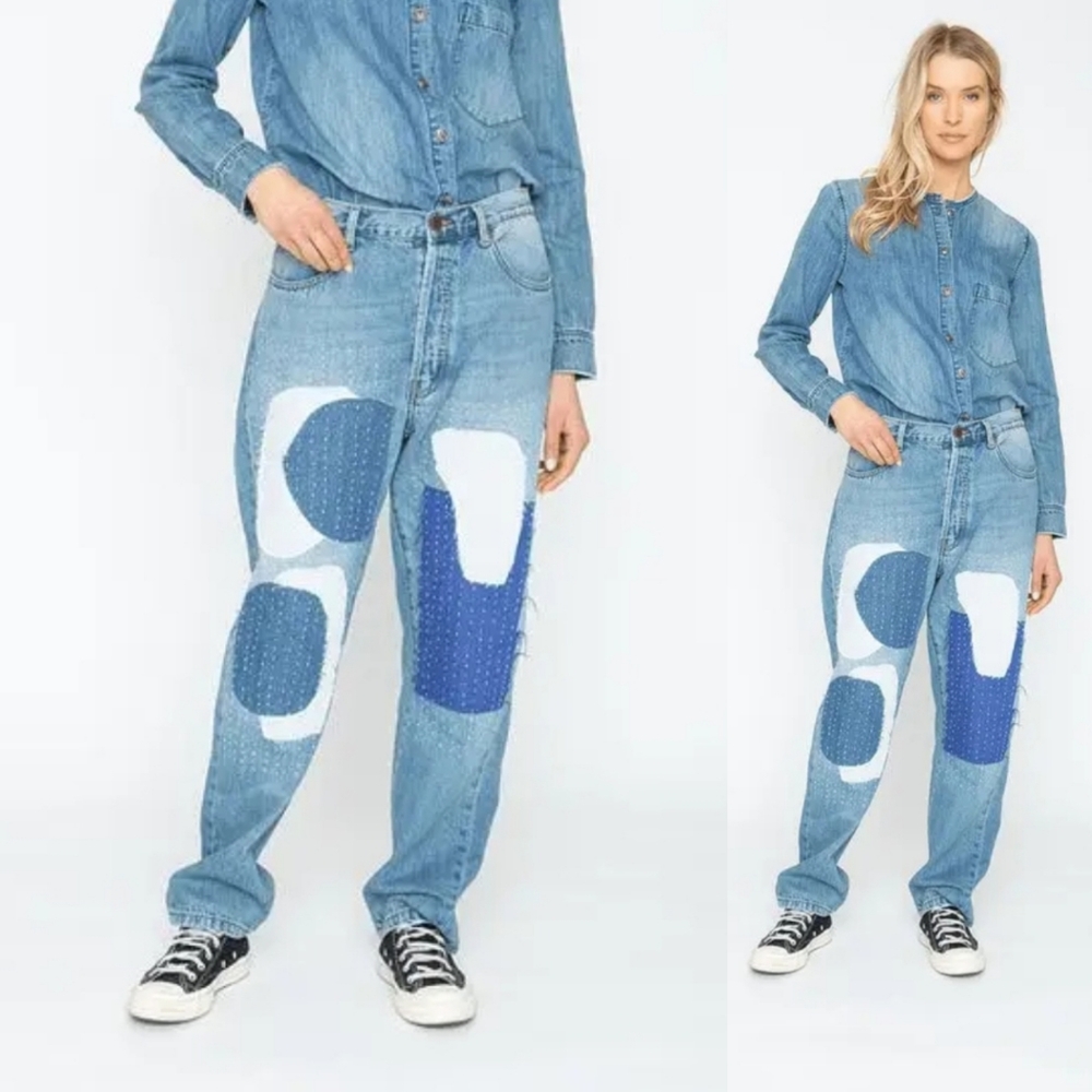 Free People x Sandrine Rose Patchwork Jeans Button Fly Boho Retro Baggy Y2K 28